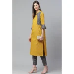 Yellow Cotton Kurti Set - Angle 3