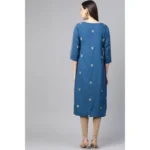 Generic Women's Casual 3/4 th Sleeve Floral Printed Rayon Kurti (Blue) - Image 2