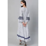 Generic Women's Casual Bell Sleeve Floral Printed Rayon Dress (White & Blue) - Image 2