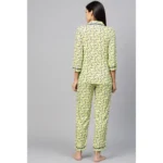 Generic Women's Casual 3/4 Sleeve Floral Printed Rayon Shirt With Pyjama Pant Night Suit Set (Green) - Image 2