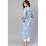 Generic Women's Casual 3/4 th Sleeve Embroidery Cambric Cotton Kurti (Blue) - Image 2
