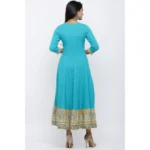 Generic Women's Casual 3/4 th Sleeve Embroidery Cotton Blend Kurti (Torque Green) - Image 2