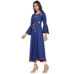 Generic Women's Casual Bell Sleeves Embroidery Rayon Kurti (Blue) - Image 5