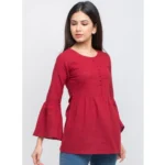 Generic Women's Casual Bell Sleeves Solid Cotton Top (Maroon) - Image 5