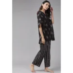 Generic Women's Casual Kimono Sleeve Floral Printed Cotton Pyjama Set (Black) - Image 5