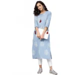 Blue Embroidered Cotton Kurti for Women