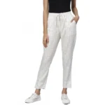 White Checked Rayon Trousers