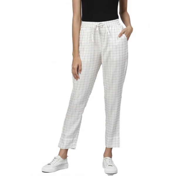 White Checked Rayon Trousers