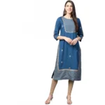 Blue Floral Rayon Kurti for Women