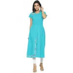 Torque Green Embroidered Cotton Kurti for Women