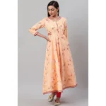 Generic Women's Casual 3/4 th Sleeve Floral Printed Rayon Kurti (Peach) - Image 3