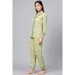 Generic Women's Casual 3/4 Sleeve Floral Printed Rayon Shirt With Pyjama Pant Night Suit Set (Green) - Image 5