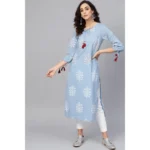 Generic Women's Casual 3/4 th Sleeve Embroidery Cambric Cotton Kurti (Blue) - Image 5