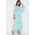 Generic Women's Casual 3/4 th Sleeve Embroidery Rayon Kurti (Sky Blue) - Image 3