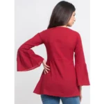 Generic Women's Casual Bell Sleeves Solid Cotton Top (Maroon) - Image 2