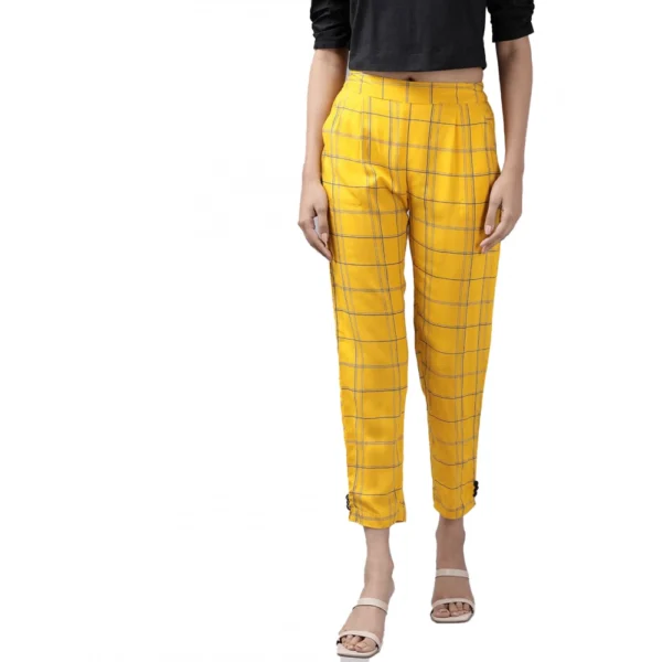 Yellow Checked Rayon Trousers