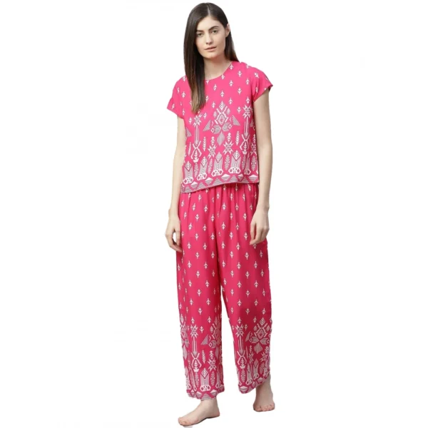 Pink Printed Rayon Pajama Set