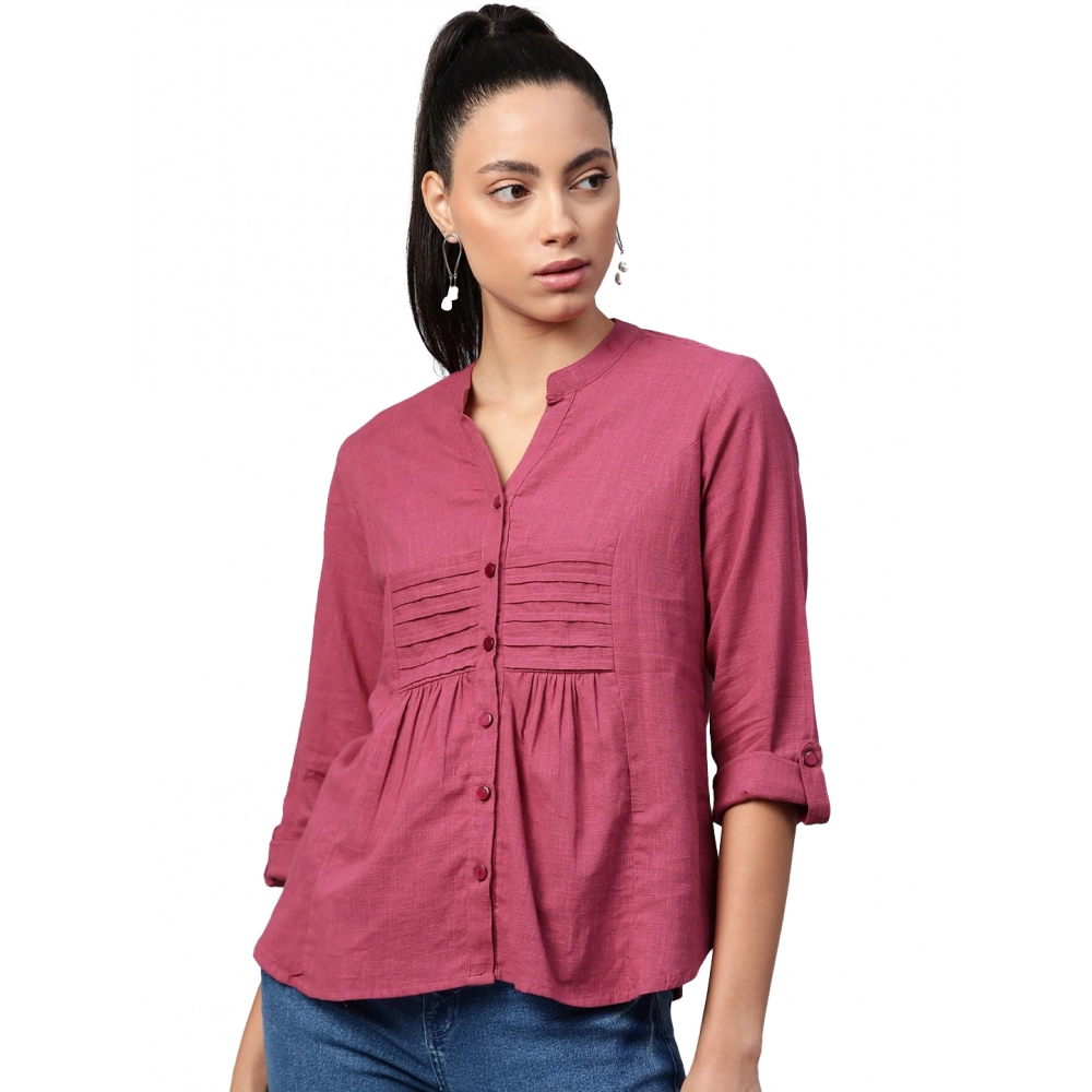 53590617796_1f5b1bc369_o_d-1000x1000-1.webp Generic Women's Casual Roll up sleeve Solid Cotton Slub Shirts (Pink) - Image 1