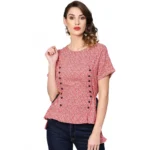 Red Geometric Rayon Top for Women