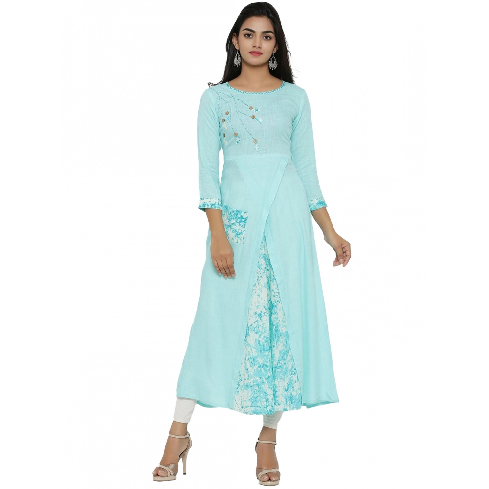Sky Blue Embroidered Rayon Kurti for Women