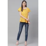 Generic Women's Casual Short Sleeves Stripe Printed Rayon Top (Mustard) - Image 3
