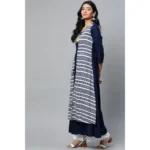 Generic Women's Casual 3/4 th Sleeve Geometric Rayon Kurti (Navy Blue) - Image 5