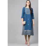 Generic Women's Casual 3/4 th Sleeve Floral Printed Rayon Kurti (Blue) - Image 3