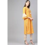Mustard Cotton Kurti Set - Angle 4