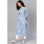 Generic Women's Casual 3/4 th Sleeve Embroidery Cambric Cotton Kurti (Blue) - Image 3