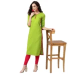 Generic Women's Casual 3/4 th Sleeve Mirror Work Cotton Slub Kurti (Green) - Image 5