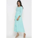 Generic Women's Casual 3/4 th Sleeve Embroidery Rayon Kurti (Sky Blue) - Image 5