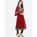 Generic Women's Casual Bell Sleeves Printed Cotton Kurti (Maroon) - Image 3