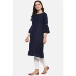 Generic Women's Casual Bell Sleeves Solid Cotton Slub Kurti (Blue) - Image 5