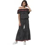Black Cotton Geometrical Print Off Shoulder Dress for Women