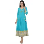 Torque Green Embroidered Cotton Kurti