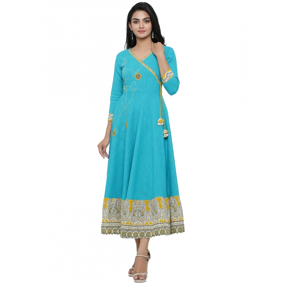 Torque Green Embroidered Cotton Kurti