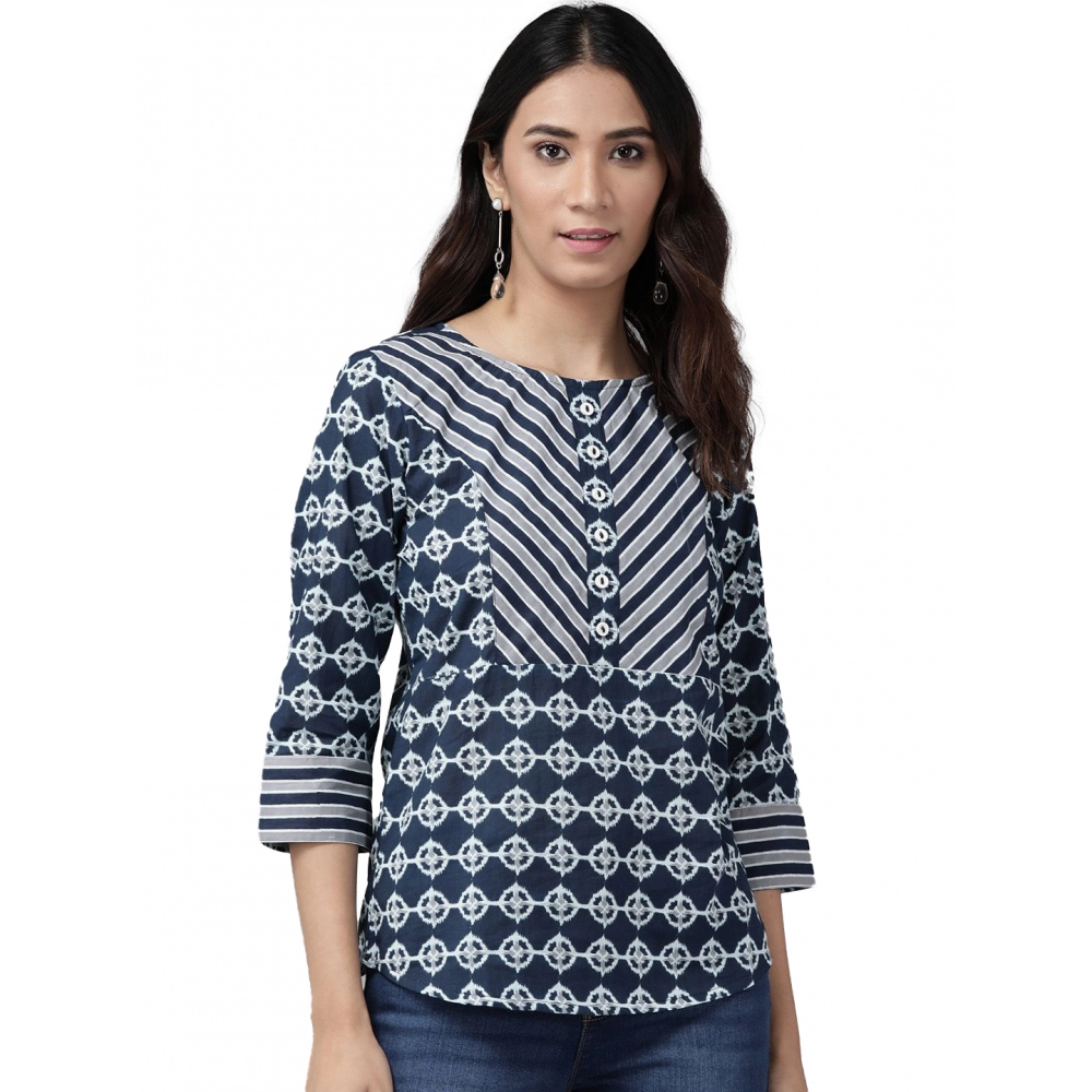 53590822188_d5bce7d658_o_d-1000x1000-1.webp Generic Women's Casual 3/4 th Sleeve Floral Printed Cotton Top (Blue) - Image 1