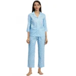 Women's Blue Floral Rayon Night Suit Set