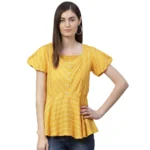 Mustard Stripe Rayon Top for Women