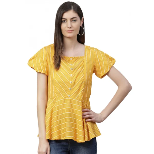 Mustard Stripe Rayon Top for Women