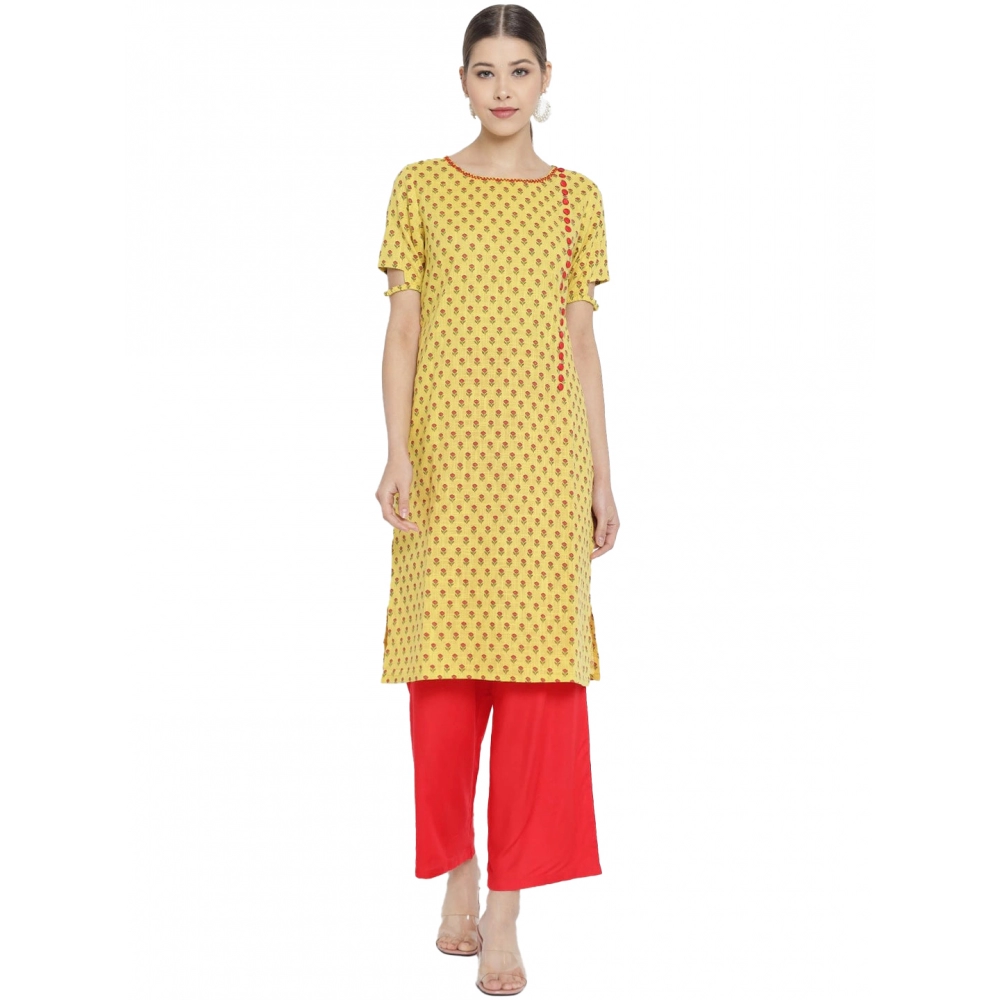 Yellow Red Floral Kurti Set