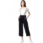 Blue Rayon Striped Short Sleeve Dungaree for Women