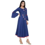 Generic Women's Casual Bell Sleeves Embroidery Rayon Kurti (Blue) - Image 3