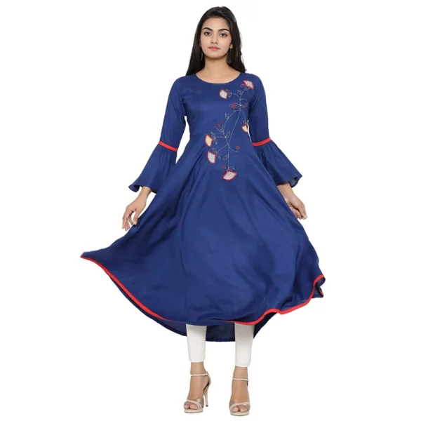 Blue Rayon Bell Sleeve Kurti