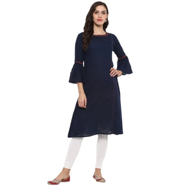 Blue Cotton Slub Bell Sleeve Kurti