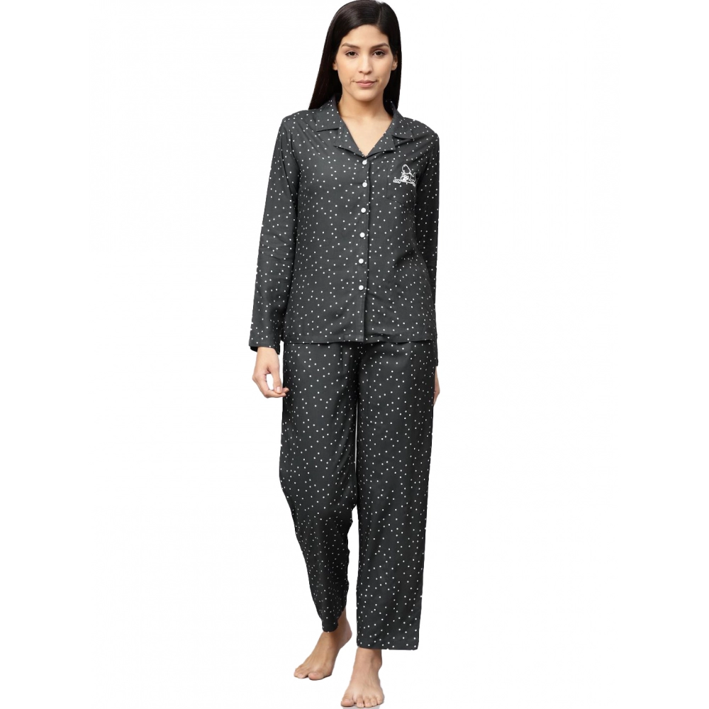 Grey Polka Dot Rayon Night Suit