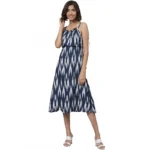 Blue Rayon Ikat Print Sleeveless Dress for Women