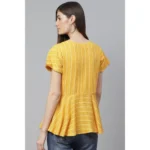 Generic Women's Casual Short Sleeves Stripe Printed Rayon Top (Mustard) - Image 2