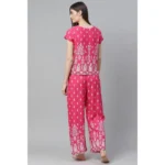 Generic Women's Casual Short Sleeve Printed Rayon Pajama Set (Pink) - Image 2