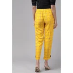 Women's Yellow Checked Trousers - Angle 2